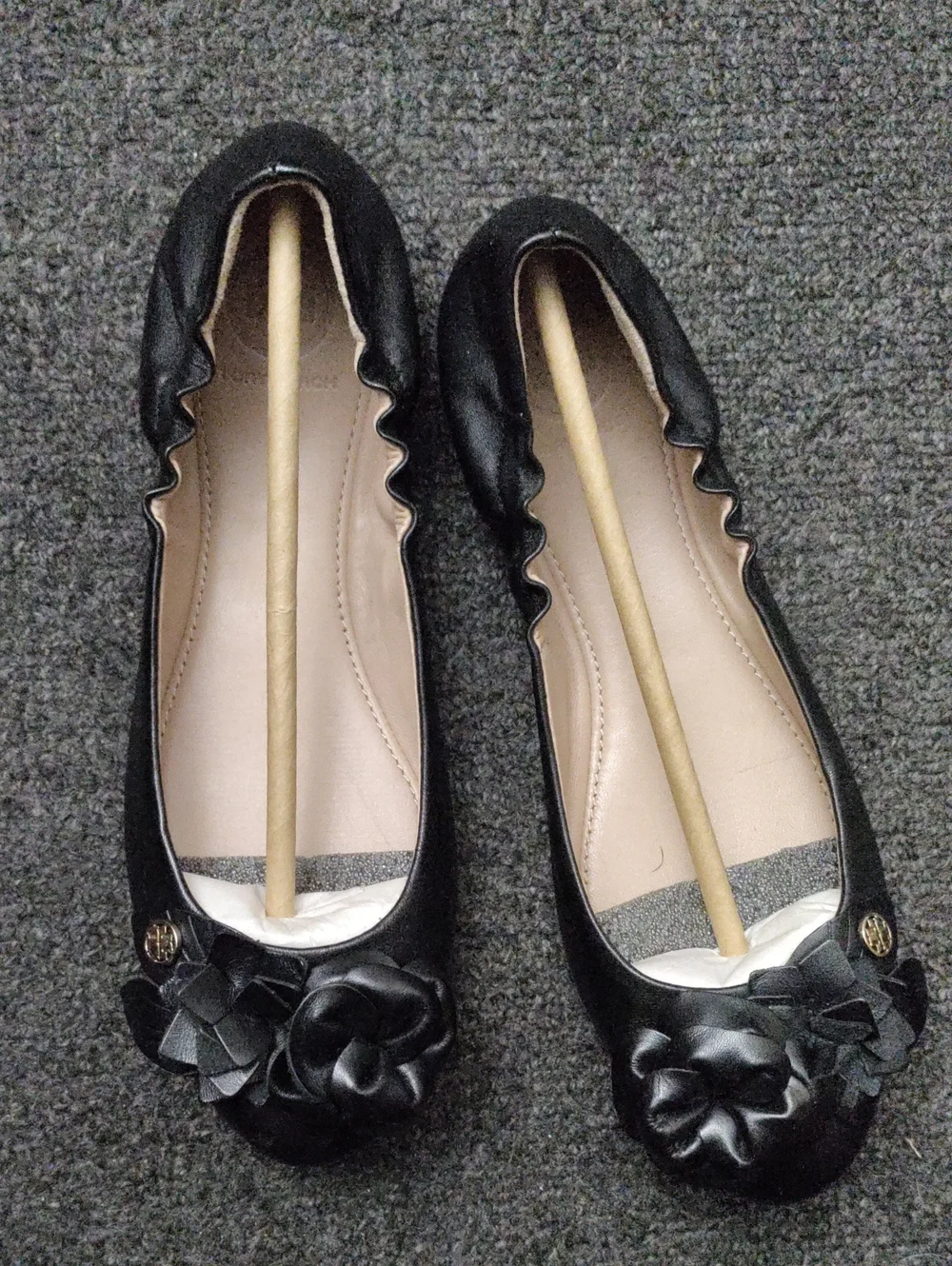 Tory Burch Black Floral Appliqué Ballet Flats